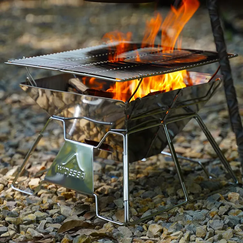 Outdoor Camping Wood Burning Stove - Griglia per Barbecue da Campeggio, Stufa