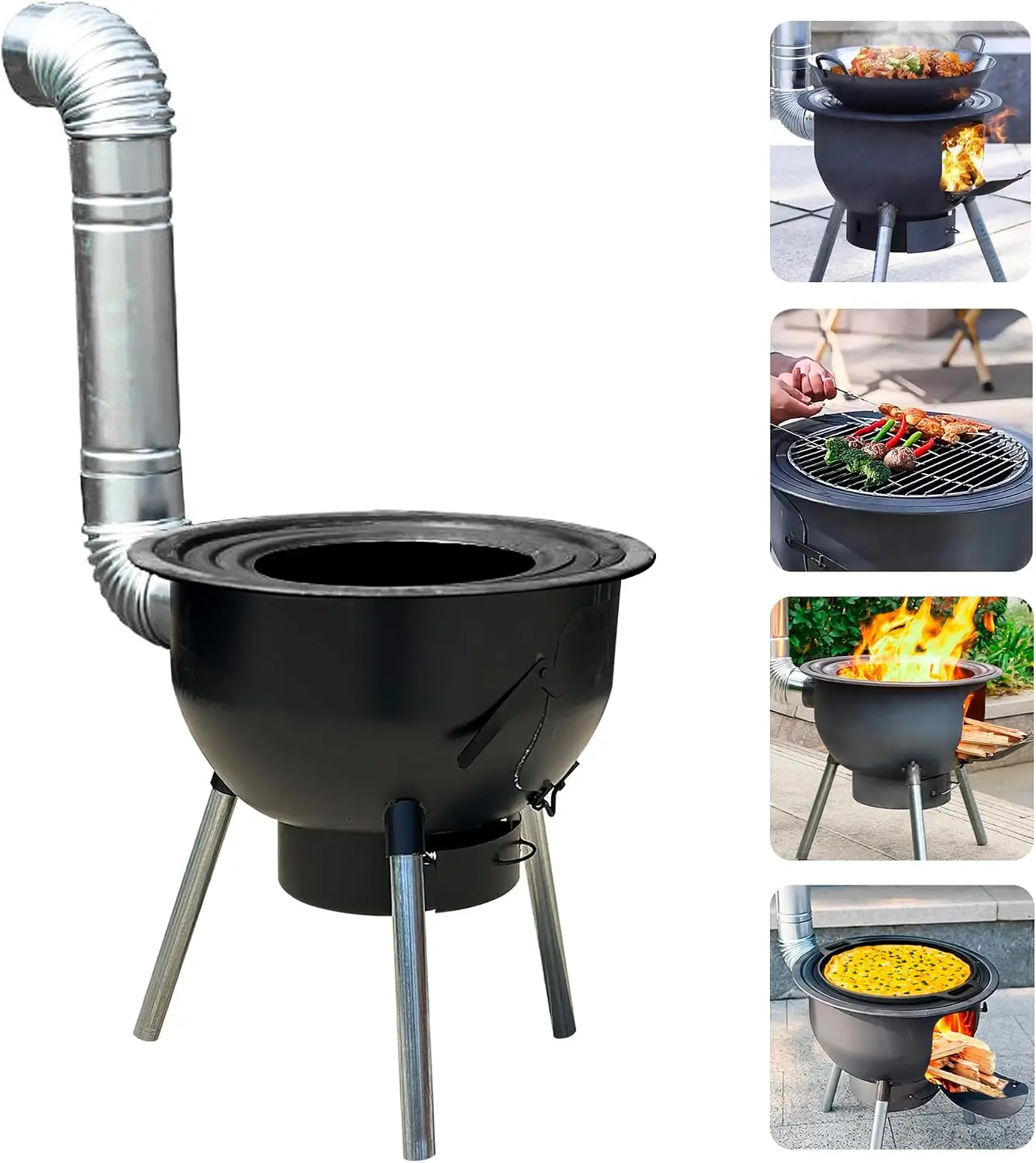Outdoor Camping Wood Burning Stove - Stufa a Legna Multifunzione con Griglia,