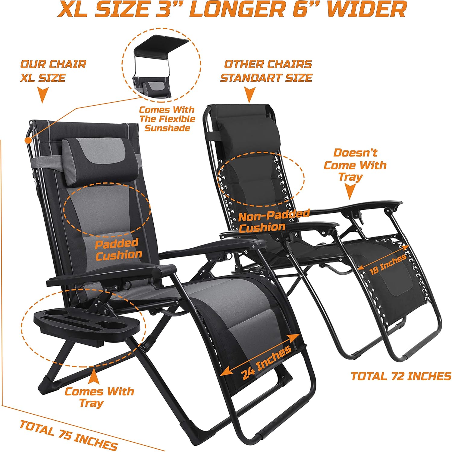 Outdoor Oversized Camping Chair - Sedia pieghevole reclinabile oversize XXL per
